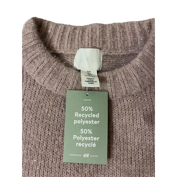 H&M Pink Sweater Dress Tunic Gold Thread Sparkle Long Sleeve Large NWT - Picture 2 of 6